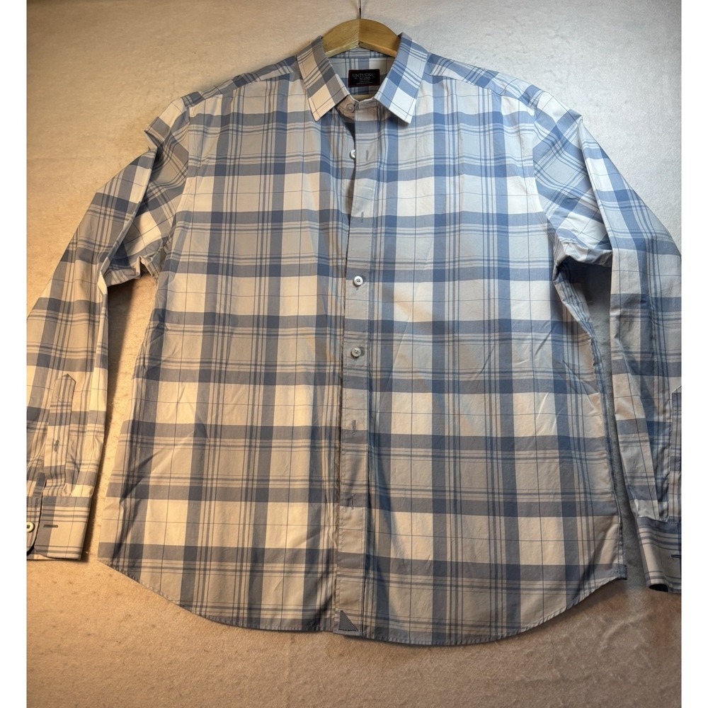 UNTUCKit Men's XL Wrinkle Free Button Down Shirt Blue Plaid Maculan Cotton Offic